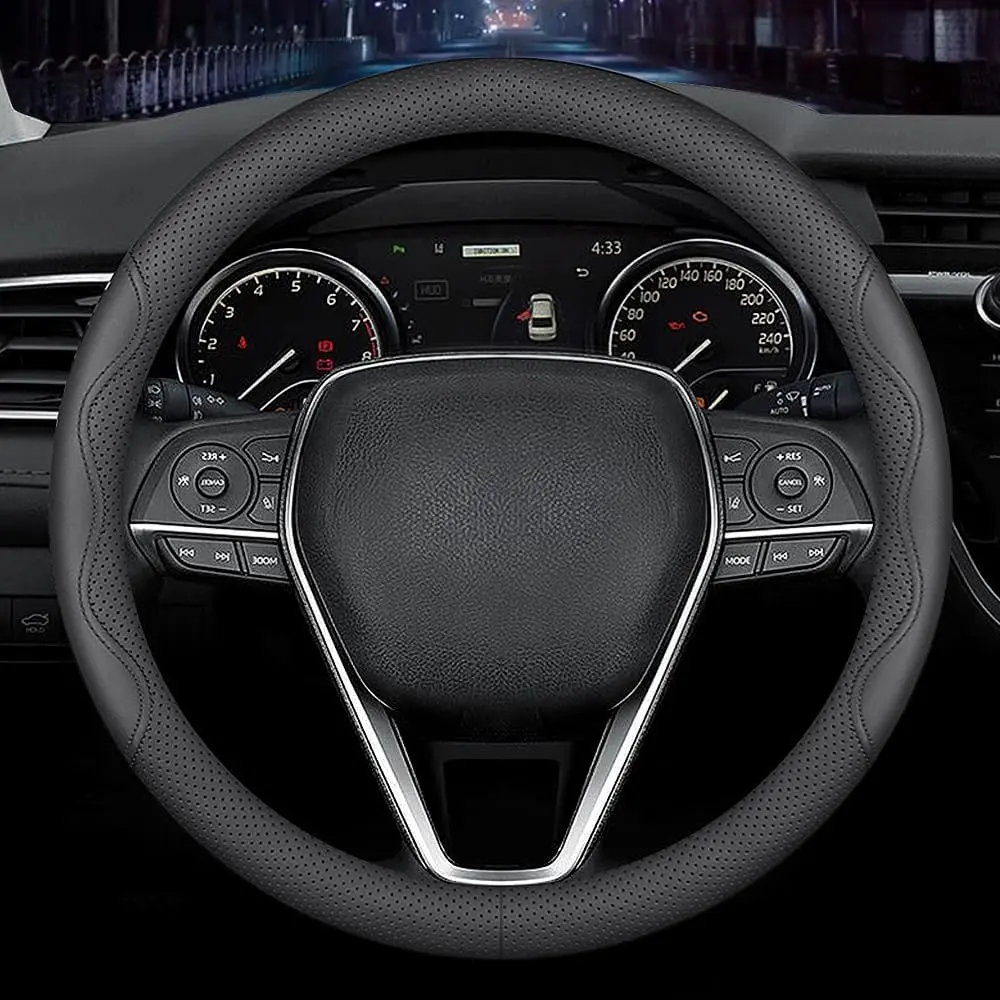 Nappa Premium Leather car Steering Wheel Cover, Non-Slip, Breathable, Universal 15 inches