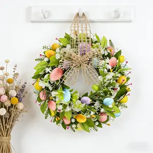 Large Easter Home Decor Egg Ring Ornaments, Color Random Distribution, Perfect for Spring Easter Hanging Decoration, Easy Maintenance, Faux Floral Garland