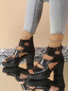 Women's Fashionable Solid Color Chunky Heeled Sandals, Casual Versatile Buckle Design Sandals for Beach, Party, Wedding, Dating, Footwear, Casual Platform Sandals