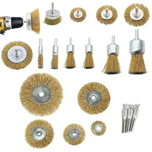 Wire Brush Wheel Cup Brush Set, Wire Brush for Drill 1/4 Inch Shank, Coarse Brass color Coated Crimped Wire Brushes for Cleaning Rust, Flakes and Abrasives Drill Attachment, Abrasive Removal, Abrasive Tool