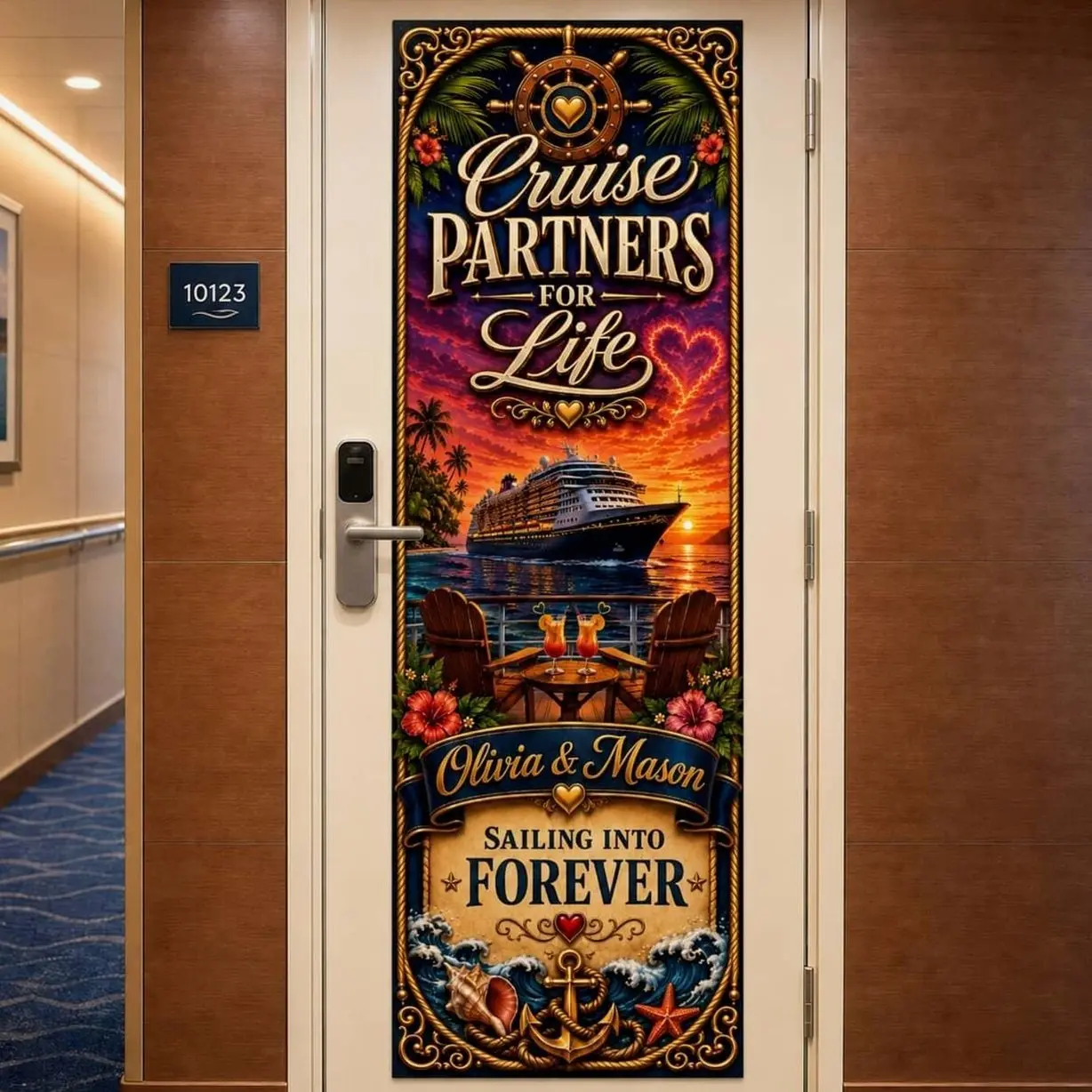 Personalized Stick-On Polyester Door Banner: Custom Couples Anniversary Cruise Sign