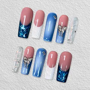 Pressmeon Handmade Press-on Nails | Gramorous Long Square Shape Collection | 3D Luxury Salon Quality | Reusable & Extra Durable | Eco Package