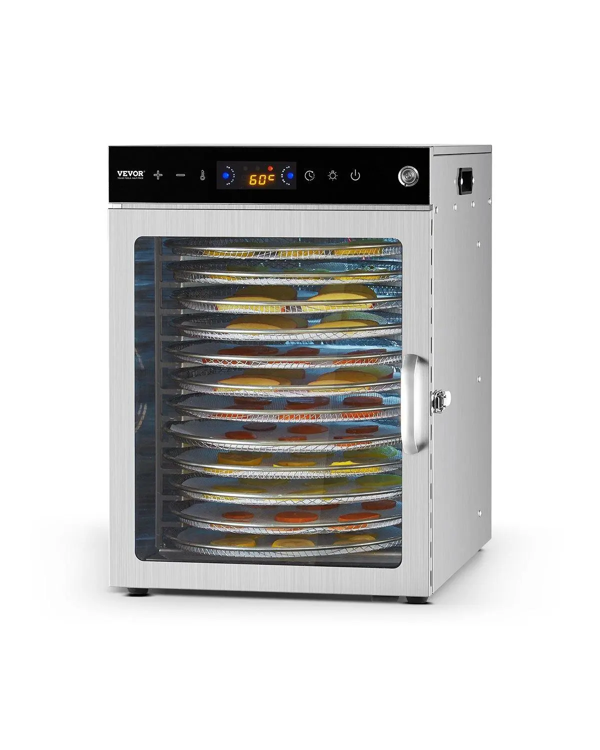 【Summerfinds】VEVOR Rotary Food Dehydrator Machine,  12 Stainless Steel Trays, 800W Electric Food Dryer with Adjustable Temperature & 24-Hour Timer, Freeze Dryer for Jerky, Meat, Fruit, Vegetables, Herbs, Dog Treats