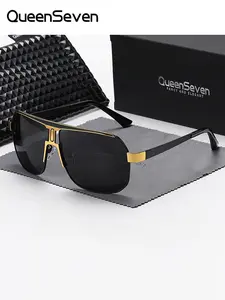 Queenseven Unisex Trendy Square Sunglasses, Outdoor Sports Golf Polarized Sun Glasses, Uv400 Protection, Casual Style, Metal Frame, Modern Trendy Sunglasses