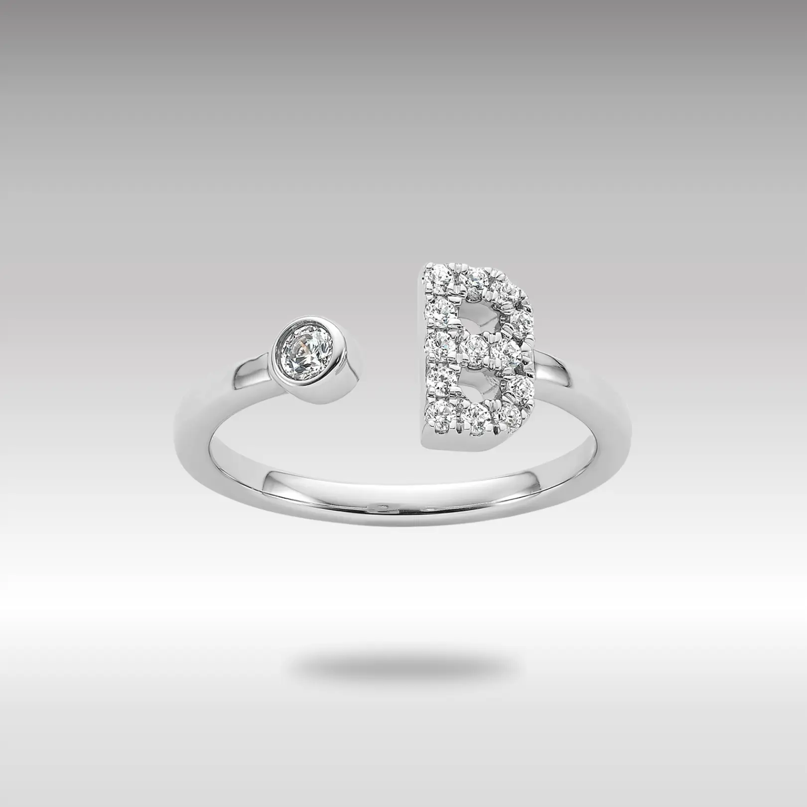 White 14K Gold Lab Grown Diamond VS/SI FGH Initial B Adjustable Ring Model-RM10277B-017-WLG