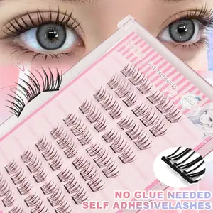 60pcs No Glue Curly Lashes, Korean Style Upper Lashes, High Capacity Lash Set, Easy Application, Daily Manga Style, Fish Tail Design, Makeup