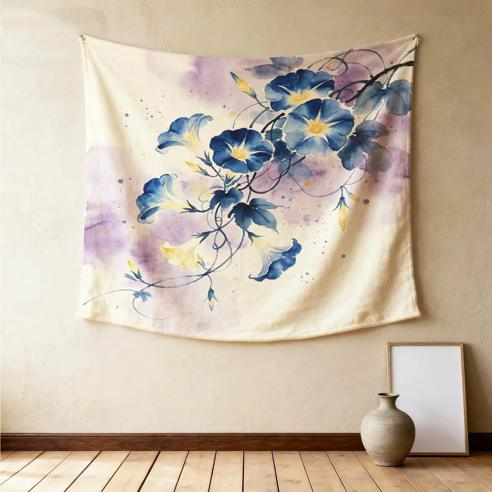 Morandi Hand-painted Floral Wall Tapestry, Soft Blending Design, Natural Drape Highly Decorative, Perfect for Graduation Season Dorm Rental Room Wall Renovation