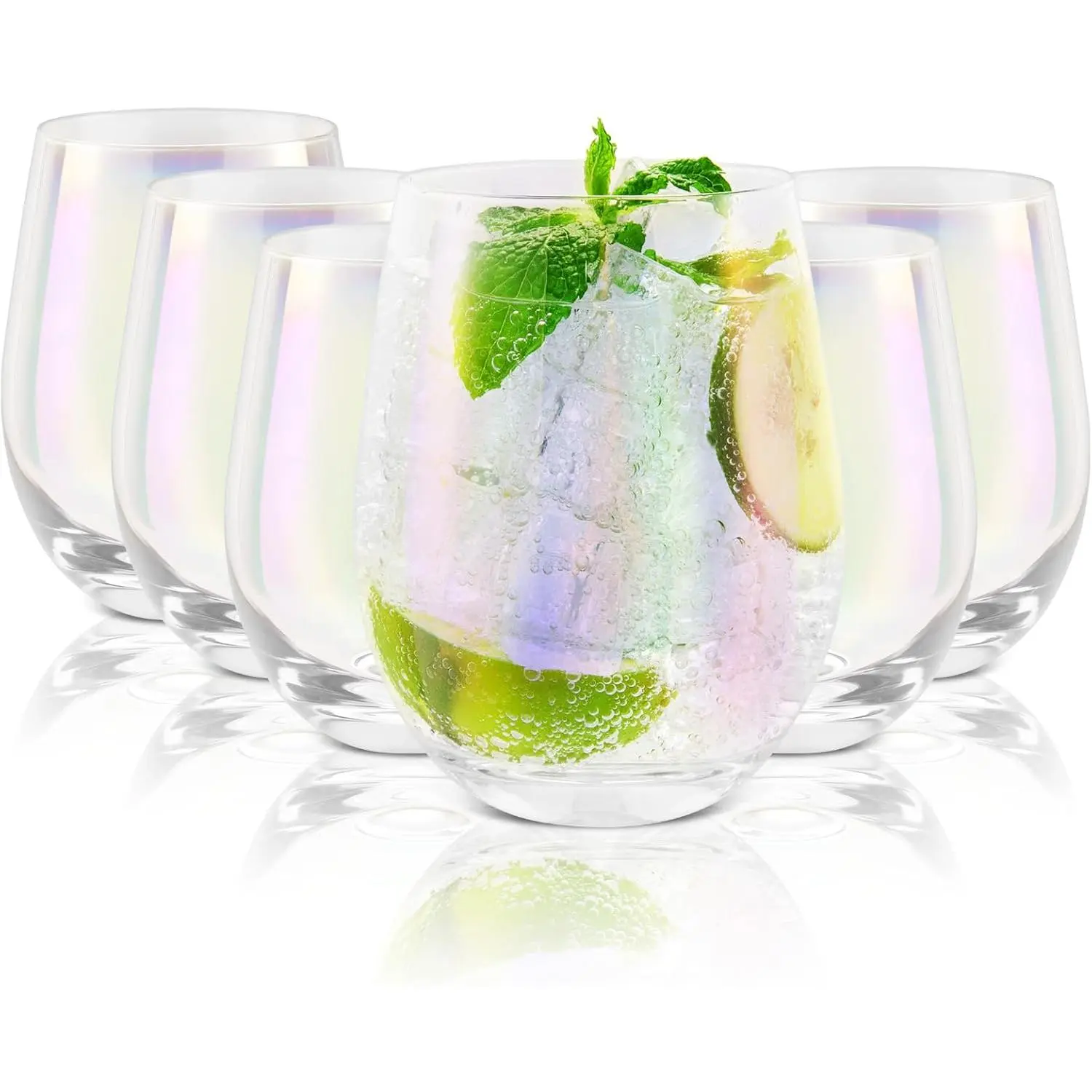 Everyday Drinking Glasses, Set of 6, 18.3 oz Iridescent Glasses Drinking Set, Short Water Glasses, Mojito Glass Cups, Mixed Drink  Glass Set