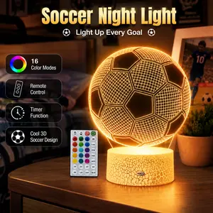Soccer 3D Optical Illusion Night Light LED Desk Lamp with Remote & Touch Controls USB Powered for Kids' Bedrooms Home Decorations or Holiday Gifts