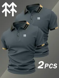 Two-Piece Hh4955 Fashion Logo Print Men's Collared Shirt, Elastic Casual Breathable All-Season Comfortable High-End Polo
