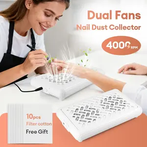 Dual Fan Vacuum Cleaner with 10 Filter pads, Fast Dust Suction, Nail Removal+Sanding+Cleaning, 15w Power, Detachable, Salon Home Manicure, Ideal for Salons and Personal Use