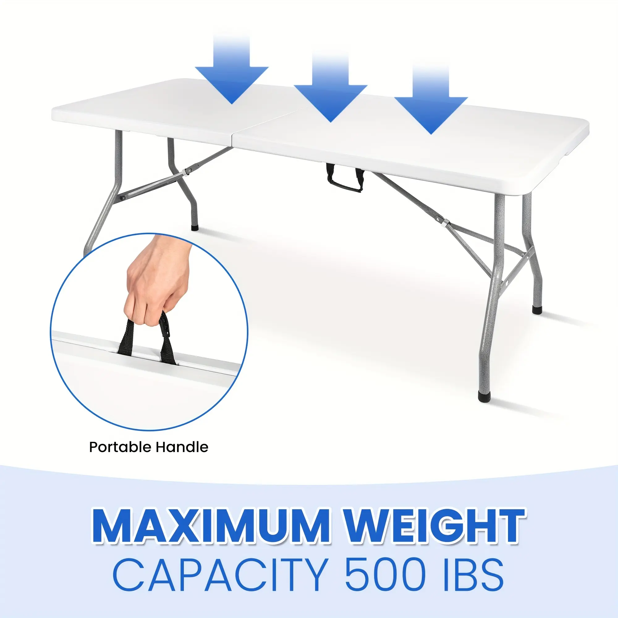 6 Ft Folding Table, Plastic Portable Table With Handle, Indoor Outdoor Picnic Banquet Foldable Table, Folding Desk For Wedding, Camp, Picnic, BBQ, Patio, White