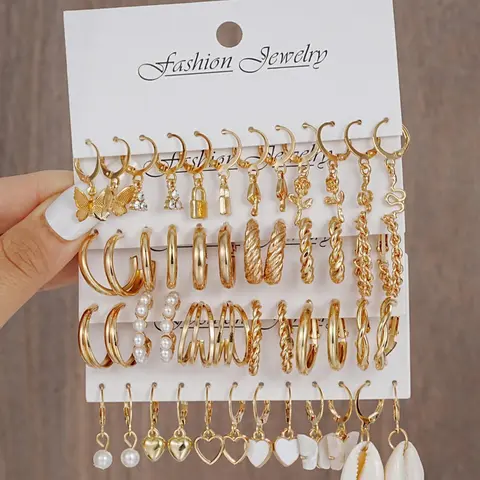 Women's Rhinestone Decor Butterfly & Rose Design Earring Stacking Set, Stacked Earrings Set, 2024 New Trendy Hoop Earrings & Dangle Earrings, Jewelry As Birthday Gift