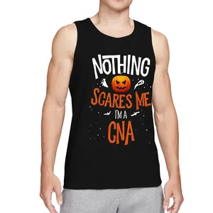 Halloween CNA Nursevest - "Nothing Scares Me I'm a CNA" Graphic vest with Bats, Pumpkins & Stars - 100% Unisex Short Sleeve Shirt, Regular Fit Casual Top for Healthcare Workers
