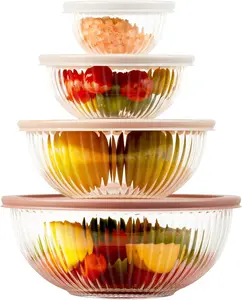4 Packs Glass Mixing Bowls with Lids Sets, Glass Bowls for Kitchen Baking, Meal Prepping and Salad, Bpa Free and Dishwasher Safe Serving Bowls, 0.2/0.5/1.1/2.1