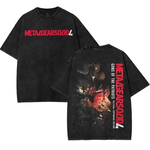 Metal Gear Solid 4 solid Washed T-Shirt, game merch Casual Streetwear men gifts shirts men Menswear Black Unisex Cotton Tee