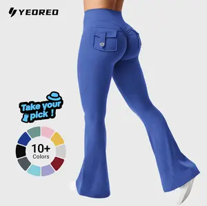 YEOREO CoreFlex Flare Leggings with Pockets for Women Scrunch Workout Leggings Butt Lifting Gym Yoga Pants
