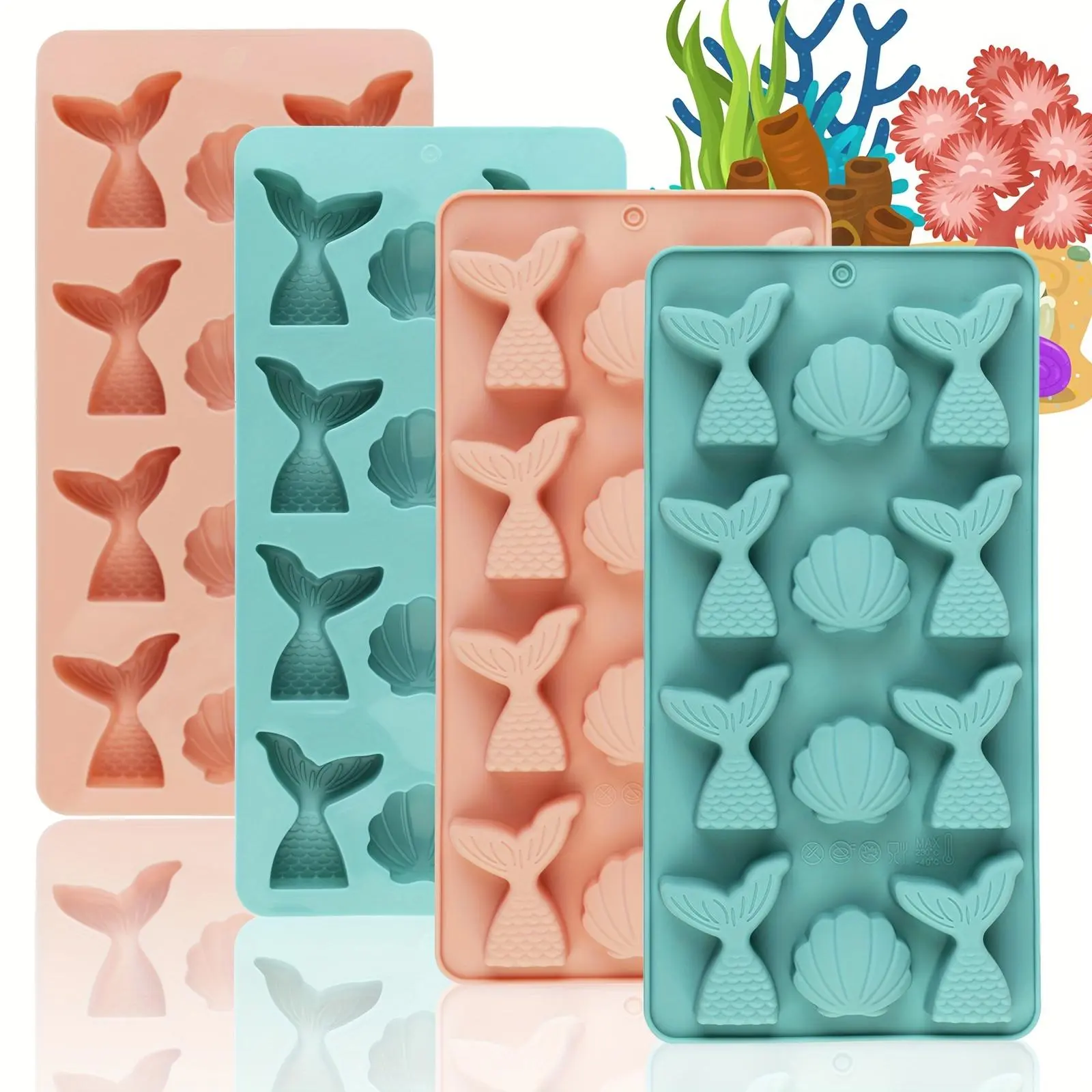 1pc Flexible Silicone Mermaid Tail & Shell Baking Mold - 1-Piece, Non-Stick, Easy-Release Dessert Mold Chocolate & Sweet Moulds for Cake Decorating, Ice Cubes - Ideal for Weddings