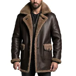 Men’s Shearling Leather Jacket – Premium Brown Sheepskin Shearling Coat for Winter