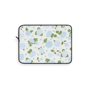 Blue floral Laptop Cover, Hydrangea Laptop Sleeve, Grand millennial Lap top Case, Blue Green Flower Back to School College accessories Gift