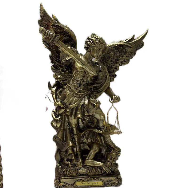 “San Miguel Arcángel Statue – Gold Finish, Protector and Defender”16 inches tall