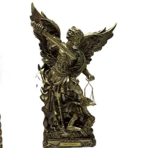 “San Miguel Arcángel Statue – Gold Finish, Protector and Defender”16 inches tall