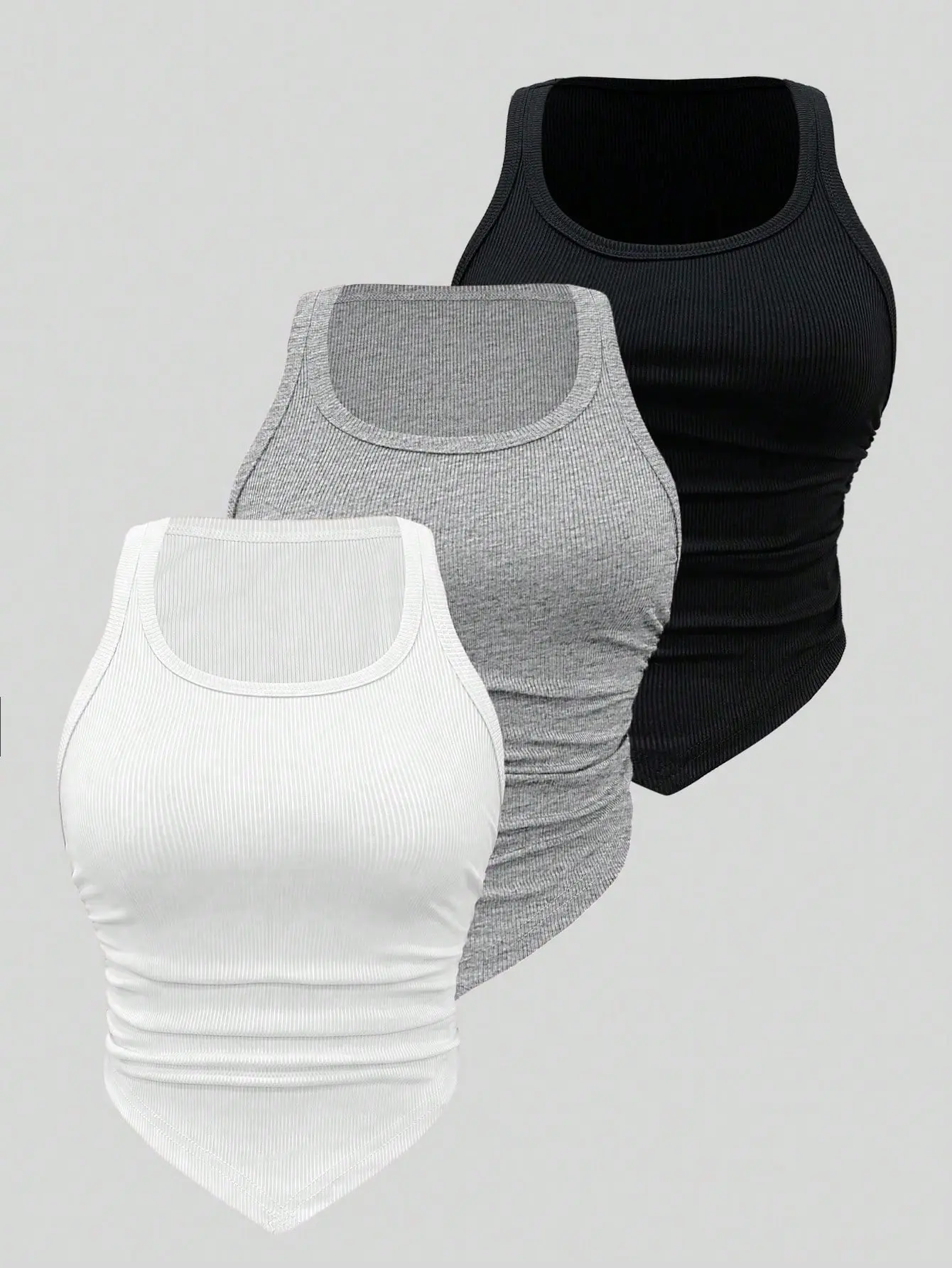 Knit Tank Top Set With Pointed Hem And Pleats In Multiple Colors