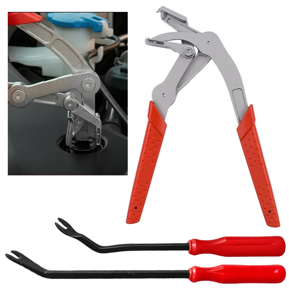 1Set Auto Fastener Clip Removal Pliers, Panel Clip Removal Tool with 2Pcs Stainless Steel Fastener Remover for Removing Automotive Plastic Clips Trim Bumpers