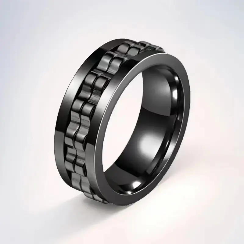 Men's Titanium Steel Gear Ring, 8mm Rotatable Decompression Spinner Band - Trendy Metal Jewelry Gift, Metal Rings, Rings