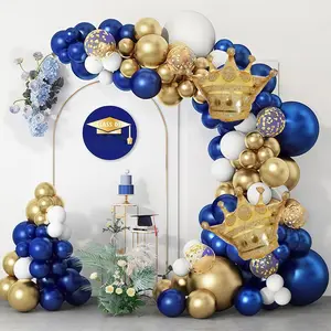 106Pcs Blue, white and gold balloon set, Graduation Decorations Birthday Party Decorations Set, Gold glitter balloons and gold crown balloons，Foil Crown for College Birthday Party