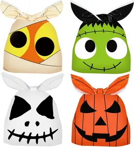 100 count Halloween  Bags  Ear Candy Bags Trick or  Small Plastic Goodie Bag Halloween Party Favor Bags for  Party Favor Supplies, 4 Designs