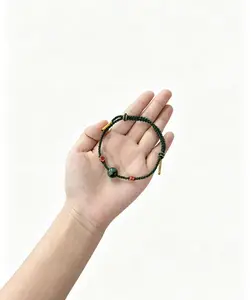 Handwoven Adjustable Bracelet with 12mm Natural Malachite Bead, Green Rope