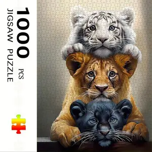 1000 Piece Lion Tiger Leopard Brothers Theme Puzzle, Large Adult Family Interactive Toy, DIY Home Decor Brain Challenge, Holiday Scene, Mixed Colors