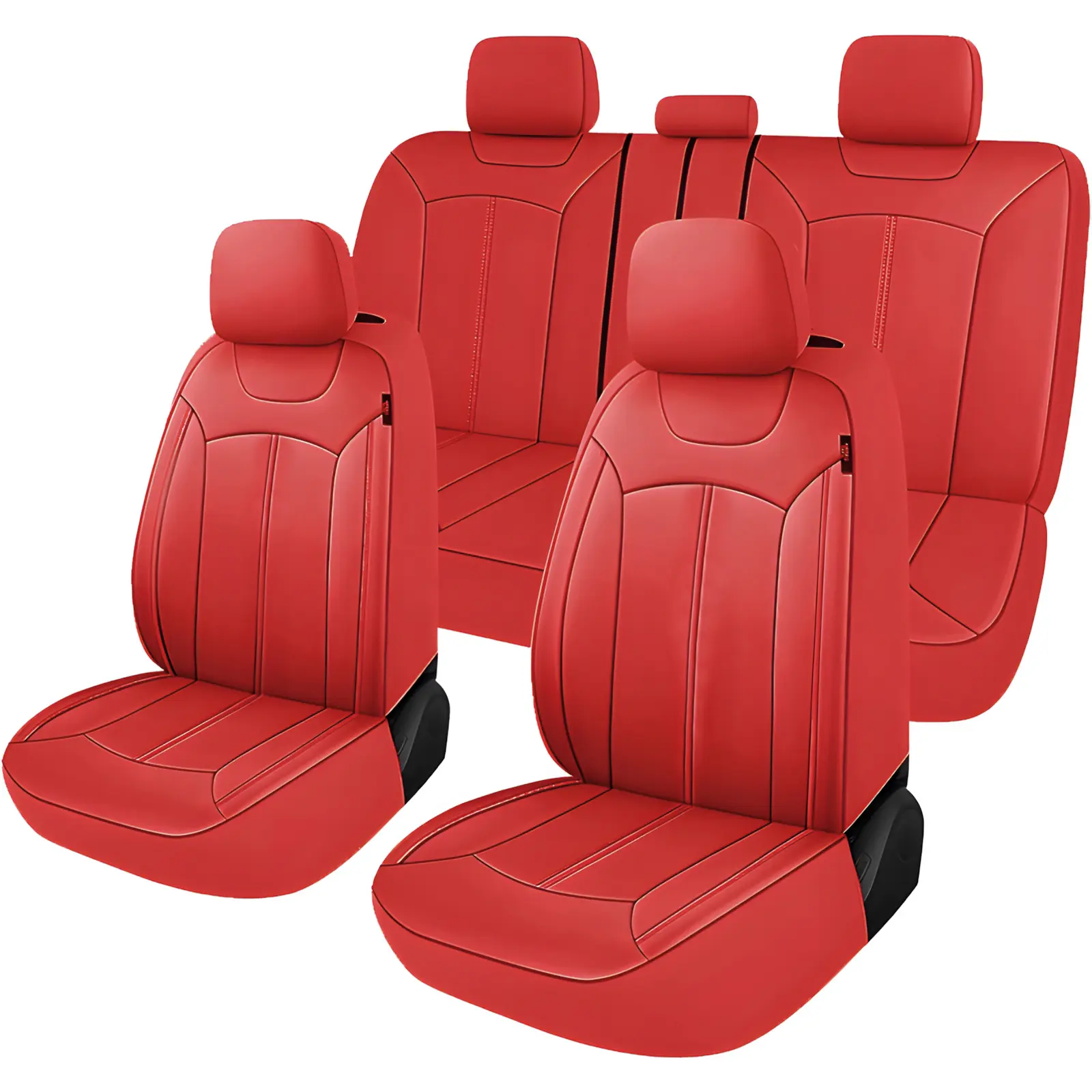 OTOEZ Red PVC Automotive Interior Cushions , Airbag Safe, Zipper Design, Waterproof, Front & Rear Seat Protectors, Car Truck Interior Accessories Auto Seat Protectors