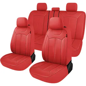 OTOEZ Red PVC Car Seat Covers Full Set with Zipper Design Washable & Breathable Universal Fit for Cars Trucks Truck Cushion Protector Replacement