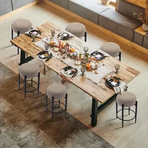 COLAMY Modern Padded Bar Stool Set of 2, Sherpa Fabric Round Dining Chairs, Stylish Backless Metal Base Dining Chairs