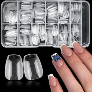 Semi Clear Fake Nails, 240pcs/box Short Ballerina Press on Nails, Acrylic Nails Tips, Full Cover Nail Tips, Soft Gel Nail Tips False Nails