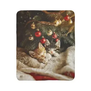 Sleeping Tabby Kittens Fleece Sherpa Blanket | Festive Cats Under Holiday Tree, Cozy Throw, Gift for Cat Lovers, Home Decor