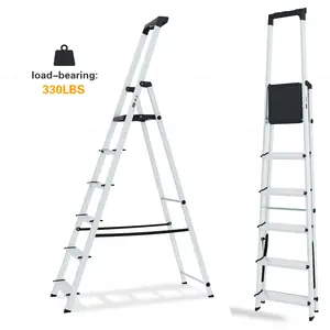 6-Step Folding Ladder, 330lb Capacity Aluminum Step Stool with Anti-Slip Wide Steps & Handrail, Portable Lightweight Ladder with Tool Tray for Home, Office, Garage