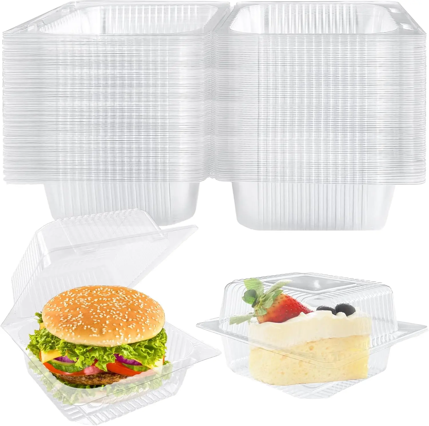 50 Pcs Clear Plastic Take Out Containers,Clear Plastic Square Hinged Food Container with Lids,Disposable Clamshell Dessert Containers for Salad,Pasta,Hamburger