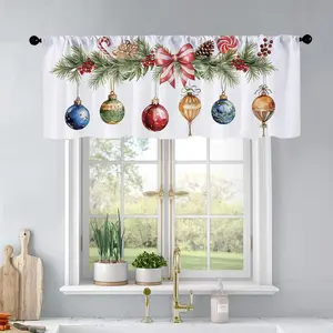 1pc Christmas and New Year printed kitchen curtains christmas decoration Watercolor  illustr curtains valance window treatment living room bedroom home decor 54 x 18 inch