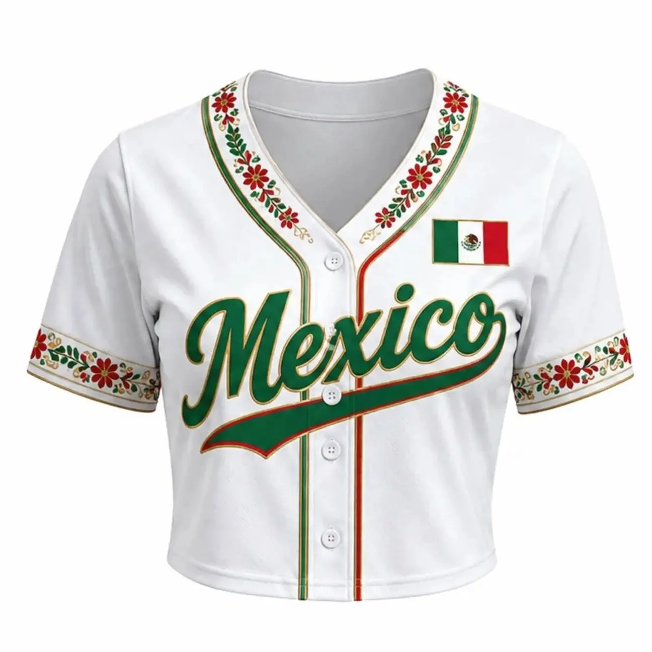 Mexico Women's Crop Baseball Jersey, Retro Mexican Pride Crop Top, Vintage Mexico Fan Shirt, V Neck Button Up Jersey, Summer Festival Outfit, Gift for Women Fans