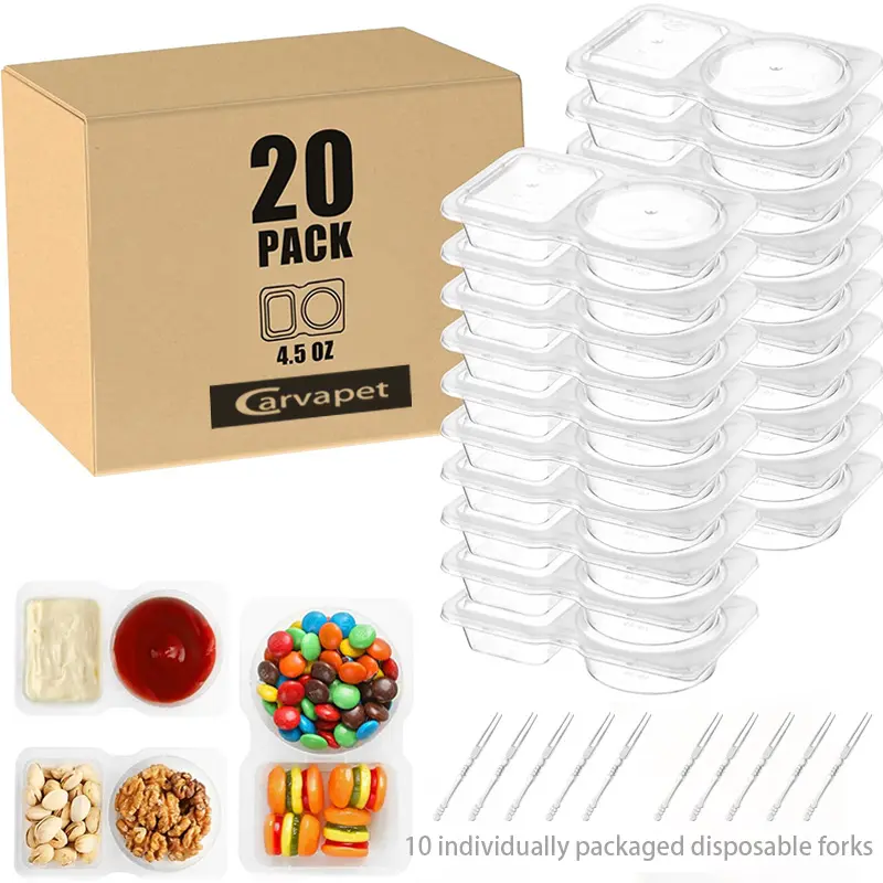 20PCS Stackable Plastic Rectangular Kitchen Organizer Containers - Double Snack Boxes with Lids, for Healthy Meal Prep, Condiment Storage, Condiment Size