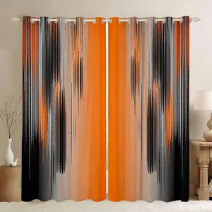 Orange and Black Curtains, Modern Art bedroom window, Blackout Curtains, Messy Rust Darkening Drapes, Gradient Stryle Window Treatments