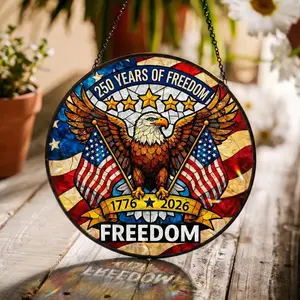 1776–2026 America 250th Anniversary Stained Glass Eagle Suncatcher Window Hanging – Patriotic American Flag Decor, 4th of July Independence Day Home Decor, Freedom Rainbow Sun Catcher Gift for Veterans & Patriotic Families