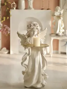 Angel Figurine Angel Candle Holder Resin Statue Angel Girl Desktop Decoration European Retro,Jewellery Storage for Home