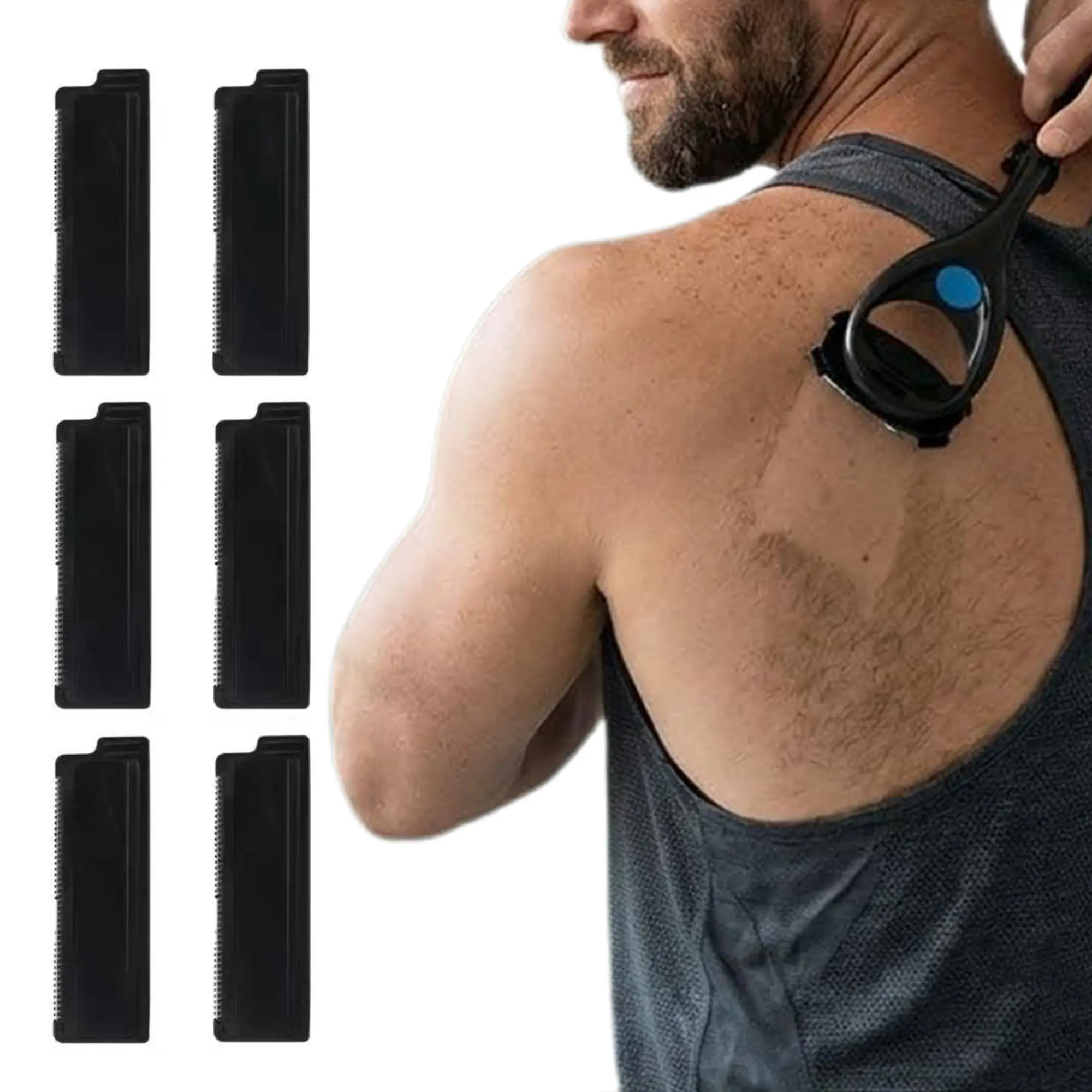 Back Shaver for Men, Painless Manual Back Hair Remover with Extra-Long Foldable Handle, Large Blade for Wet & Dry Body Grooming, Ergonomic DIY Hair Removal Tool for Smooth Skin