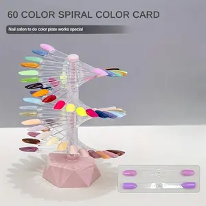60-Color Nail Art Display Stand - Spiral Fan Design with Hexagonal Base, Alcohol-Free Practice & Showcase Holder for Manicure and Pedicure