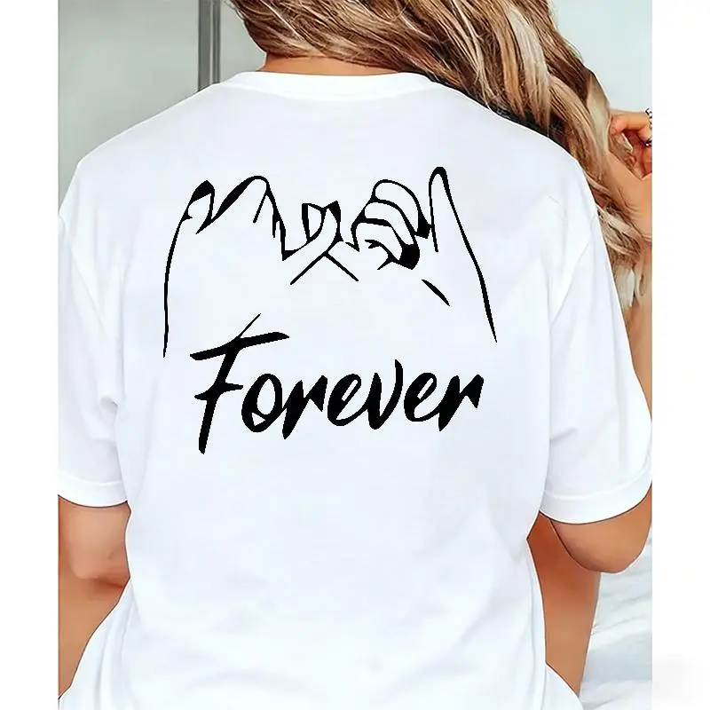 Forever Hand Hold Graphic Tee - Romantic Back Print Shirt for Women, Casual Fit