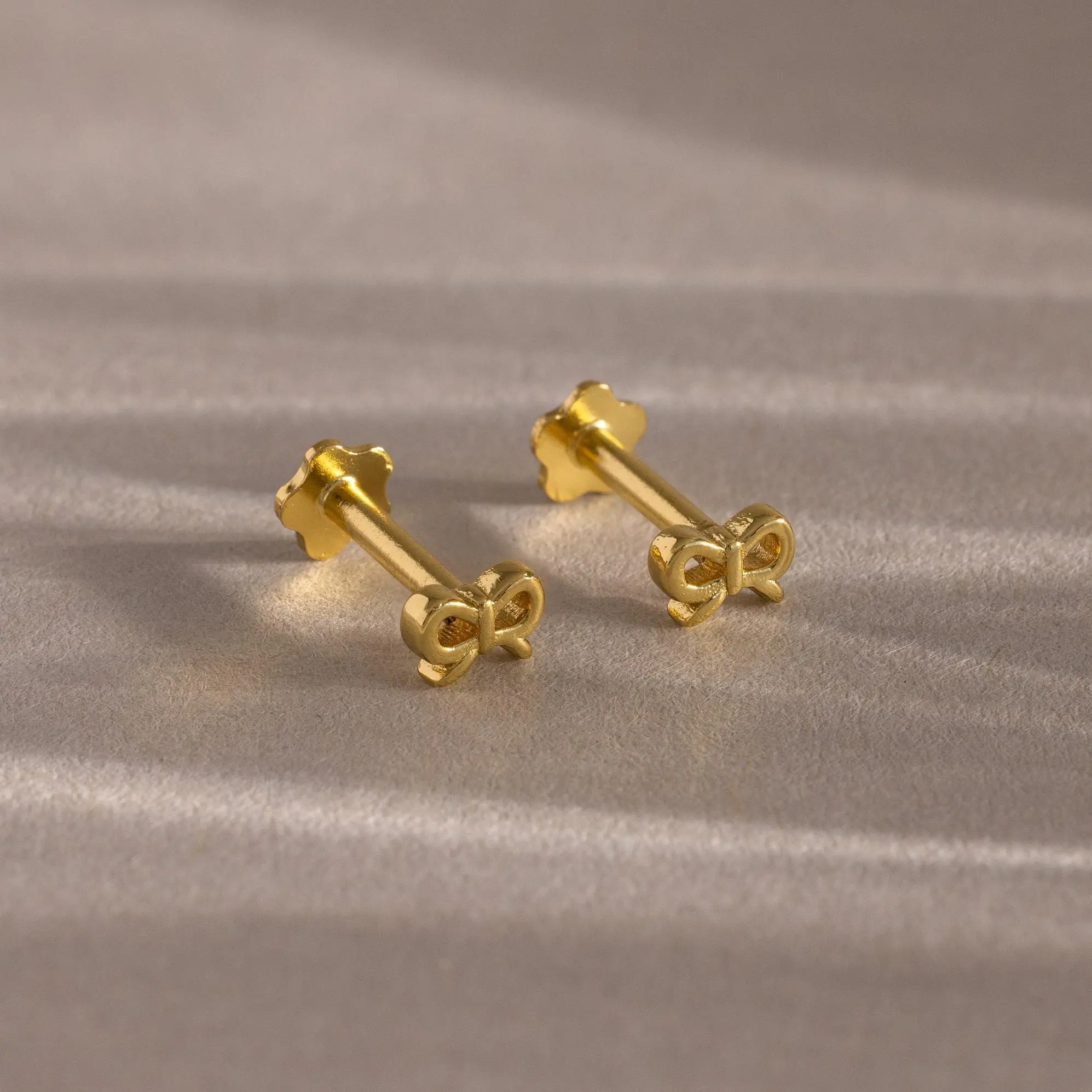 Tiny Bow Flatback Studs by Caitlyn Minimalist - Dainty Ribbon Stud Earrings - Cute Jewelry - Birthday Gift for Daughter